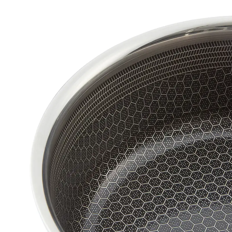 The honeycomb surface curving up the side of a HexChef pan